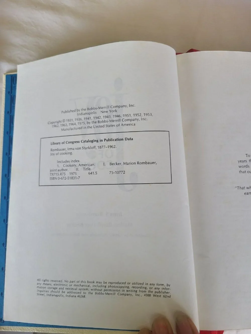 Joy of Cooking Hardcover Cookbook Rombauer & Becker Classic Vintage Edition